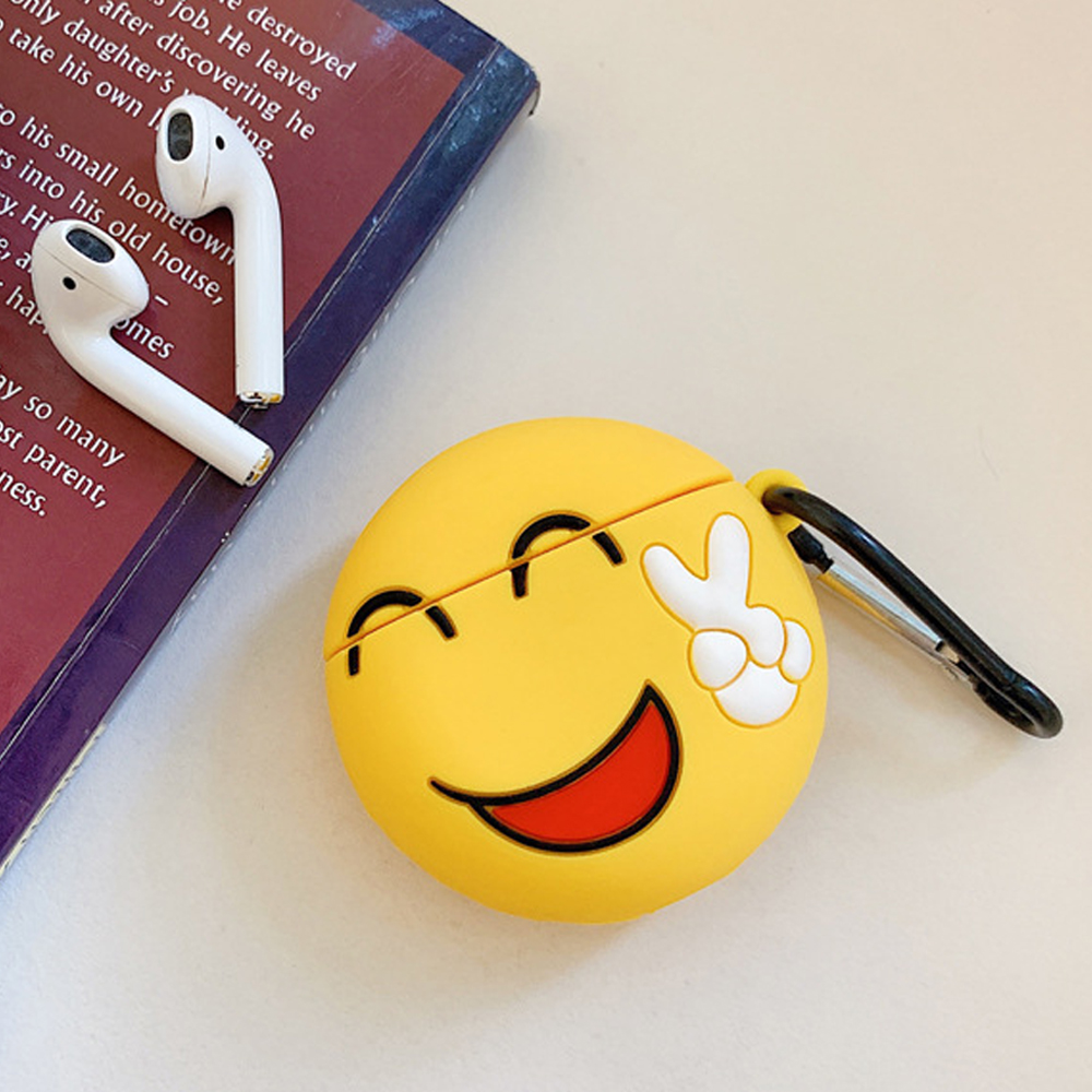 Cute Design Cartoon Silicone Cover Skin for Airpod (1 / 2) Charging Case (Emoji Piece Sign)